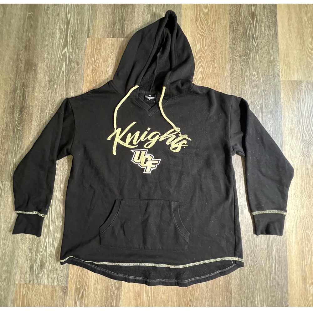 Colosseum UCF Knights Hoodie Womens XL Black Gold V-Neck Pullover Sweatshirt